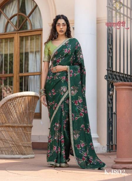 Green Colour Karagiri By Kira Viscose Designer Wear Sarees Wholesale Market In Surat K-1802