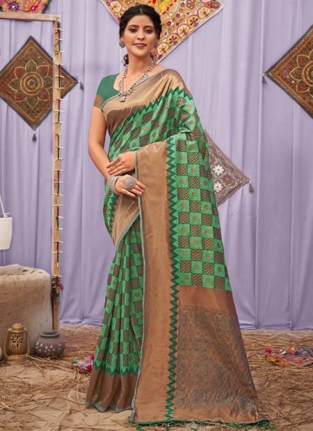 Green Colour Kasida Silk Wholesale Ethnic Wear Cotton Saree Catalog 3426