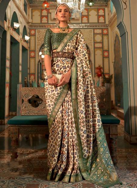 Green Colour Katha Printed Function Wear Wholesale Silk Sarees 549 B