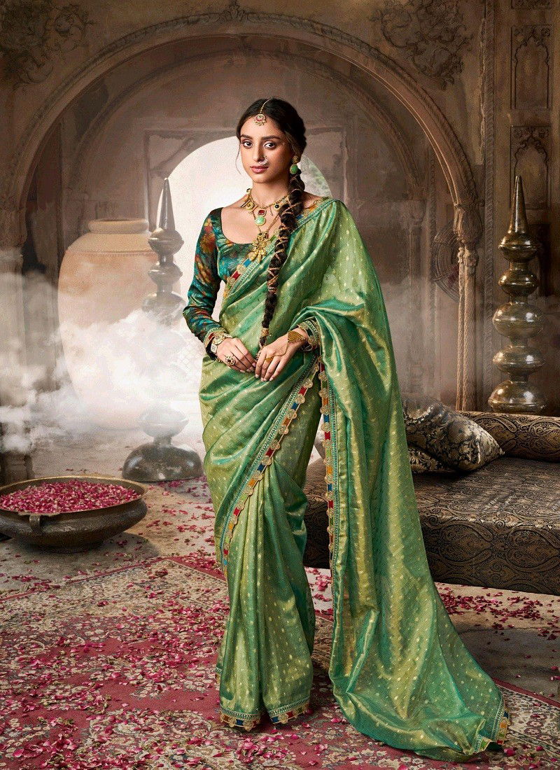 Green Colour Kavyasachi By Kira Tissue Wedding Wear Saree Suppliers In India K-6403