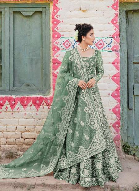 Green Colour Kb Series Butterfly Net Bridal Anarkali Gown With Dupatta Catalog KB 1071C