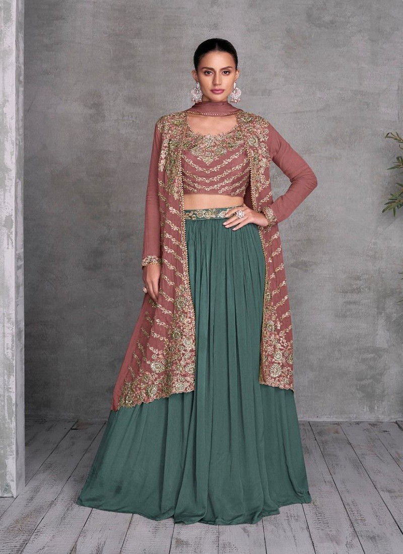 Green Colour Khushi By Gulkayra Chinon Embroidery Readymade Suits Wholesalers In India 7445-A