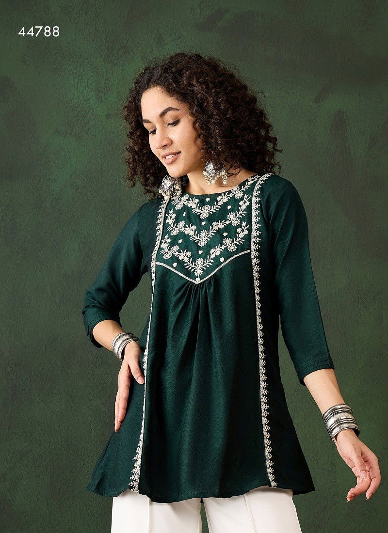 Green Colour Kiara By Mahotsav Embroidery Rayon Wholsale Wester Top In India 44788