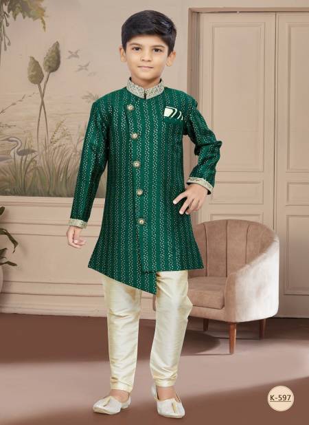 Green Colour Kids Vol 4 Boys Wear Kurta Pajama And Indo Western Catalog K 597