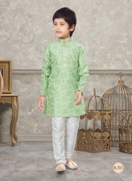 Green Colour Kids Vol 5 Boys Wear Kurta Pajama And Indo Western Catalog K 751