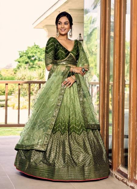 Green Colour Kimaya By Zeel Clothing Wedding Chinon Lehenga Choli Wholesale Shop In Surat 5057-Green