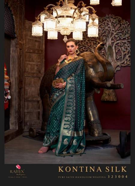 Green Colour Kontina Silk By Rajtex Pure Satin Handloom Weaving Saree Wholesale Market In Surat 323004