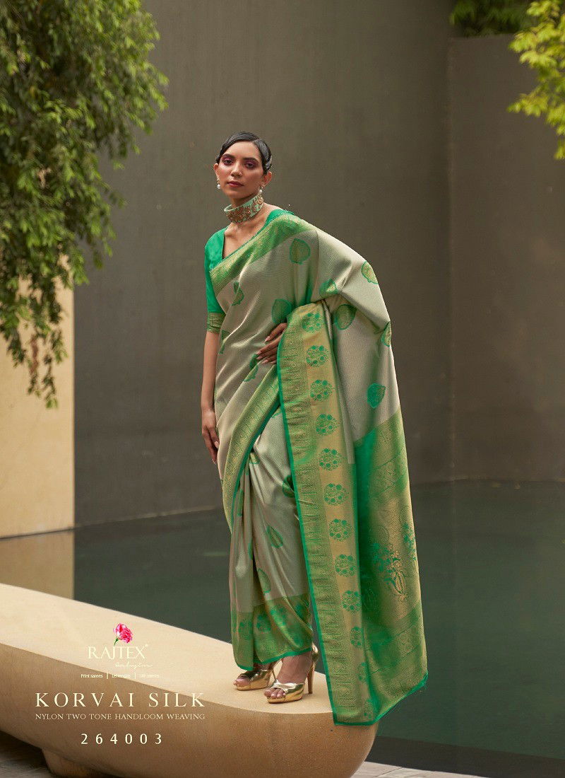 Green Colour Korvai Silk By Rajtex Naylon Two Tone Handloom Weaving Saree Suppliers In India 264003