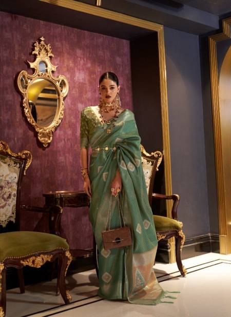 Green Colour Krimika Silk By Rajbeer Silk Saree Catalog 9003