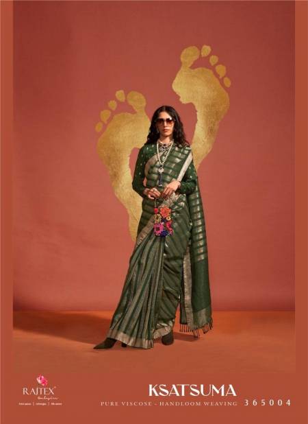 Green Colour Ksatusma 365000 By Rajtex Pure Viscose Handloom Weaving Silk Saree Wholesale In India 365004