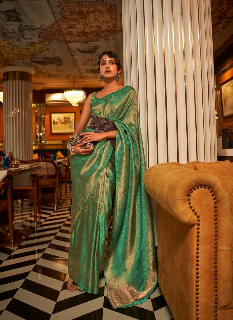 Green Colour Kumbal Silk By Rajtex Nylon Satin Copper Weaving Saree Wholesalers In Delhi 269001