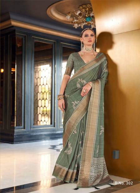 Green Colour Kumud By Kala Jamun Silk Printed Office Wear Saree Suppliers In India 302