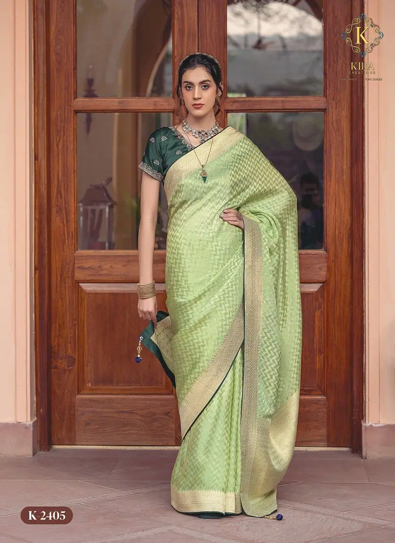 Green Colour Kyaara Vol 2 By Kira Pure Viscous Dola Designer Wear Saree Suppliers In Mumbai K-2405