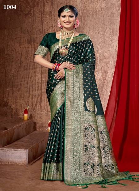 Green Colour Lavisha Silk By Sangam Banarasi Silk Designer Saree Catalog 1004