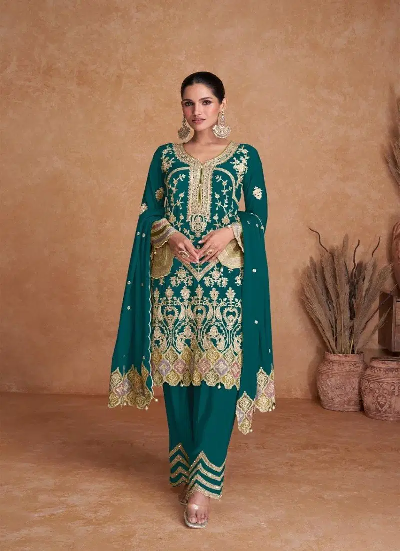 Green Colour Liyana Vol 2 By Gulkayra Real Chinon Readymade Suits Suppliers In India 7413-G