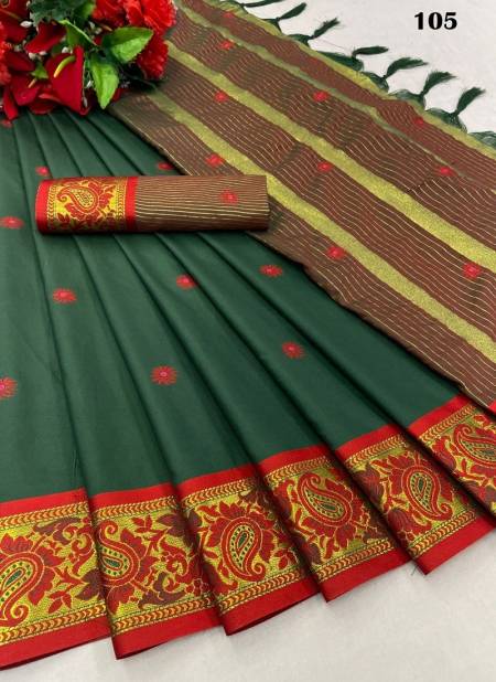 Green Colour M AV 101 TO 108 Series Aura cotton Silk Wear Sarees Wholesale Online 105