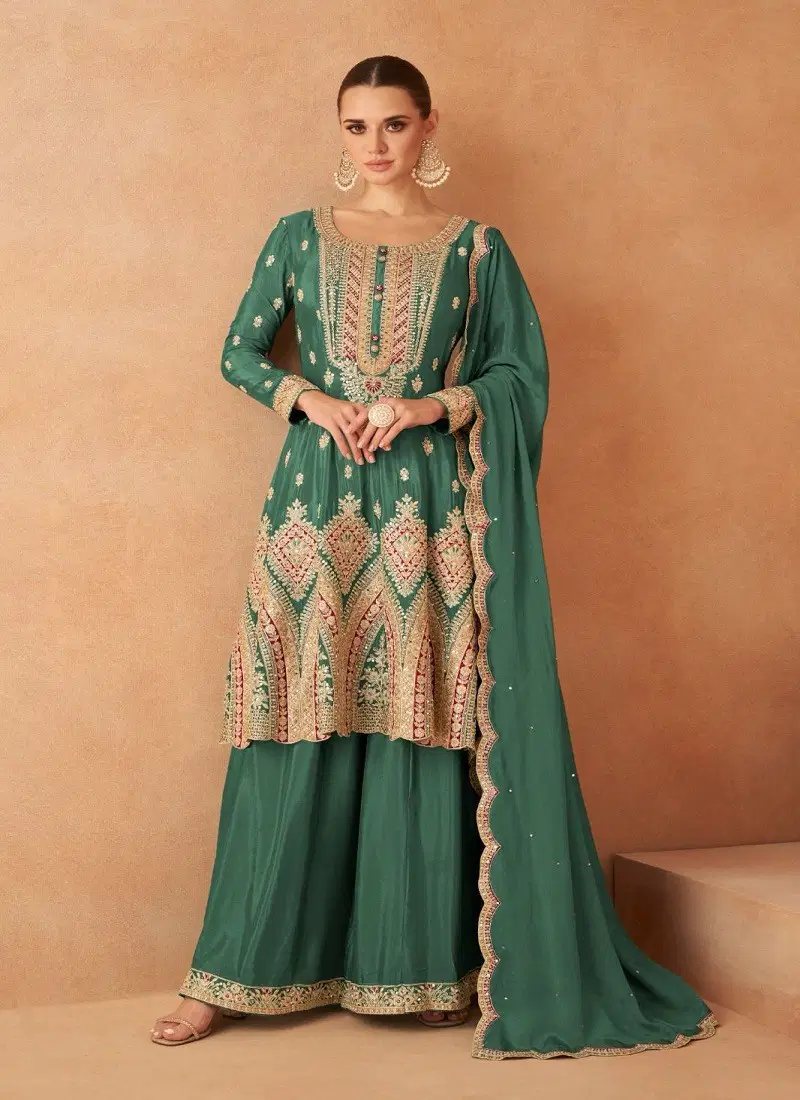 Green Colour Maahi By Gulkayra Chinon Readymade Suits Exporters In India 7451-A