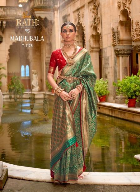 Green Colour Madhubala By Rath Silk Printed Wedding Saree Wholesale Shop In Surat T-1175