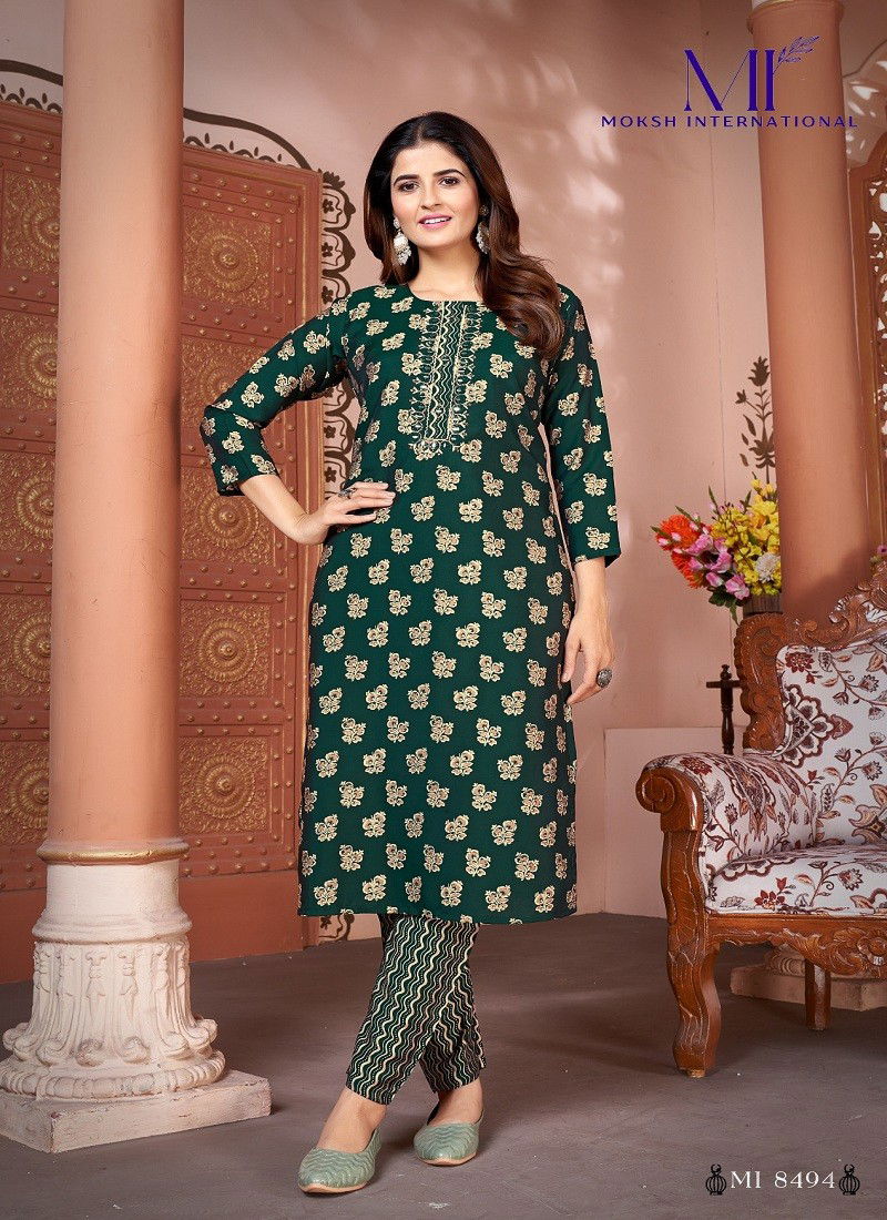 Green Colour Magic Vol 1 By Moksh Royal Silk Kurti With Bottom Wholesalers In India 8494