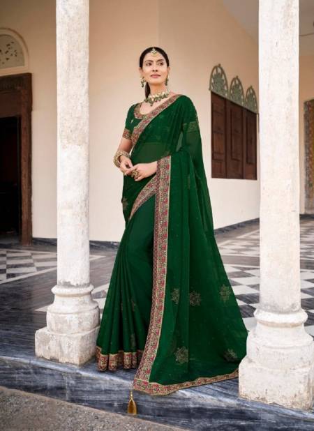Green Colour Mahima By Mahaveera Designer Heavy Border Chiffon Saree Catalog 1005