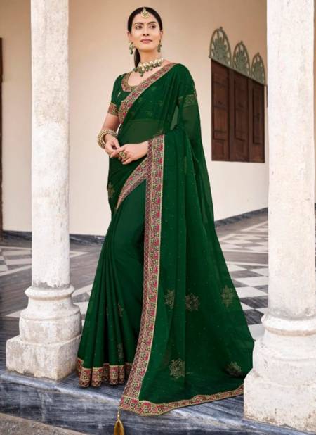 Green Colour Mahima Exclusive Wear Wholesale Chiffon Sarees 1005