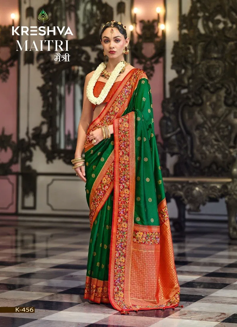 Green Colour Maitri By Kreshva Banarasi Silk Saree Wholesale Shop In Surat K-456