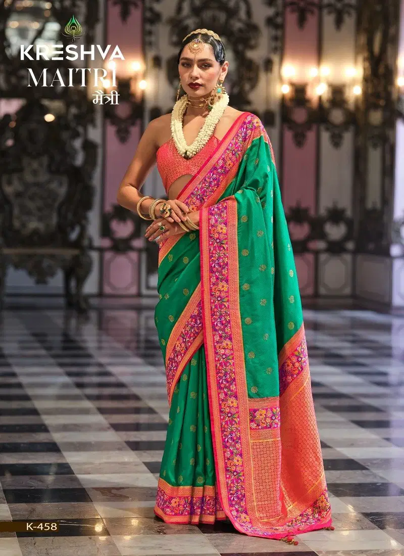 Green Colour Maitri By Kreshva Banarasi Silk Saree Wholesale Shop In Surat K-458