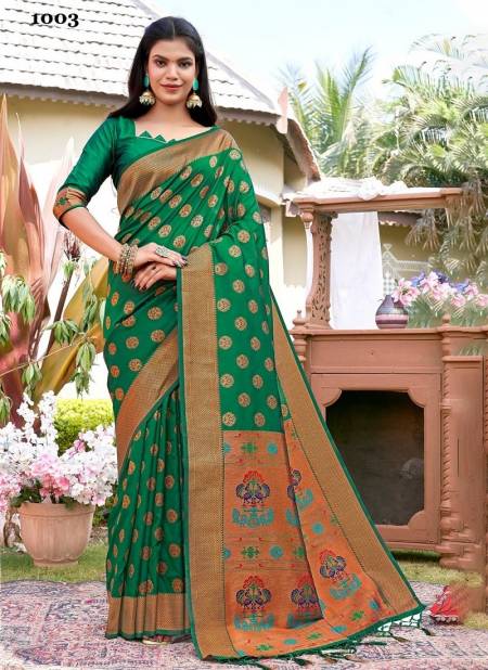 Green Colour Maitri Silk By Sangam Banarasi Silk Saree Catalog 1003
