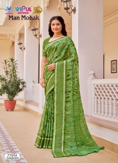 Green Colour Man Mohak By Vipul Chiffon Printed Daily Wear Sarees Wholesale Price In Surat 77014