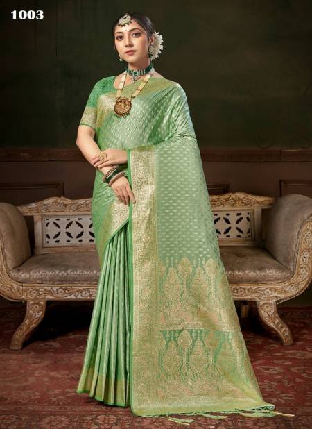 Green Colour Manpasand By Sangam Banarasi Silk Designer Saree Catalog 1003