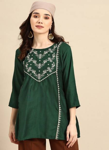 Green Colour Marina By Mahotsav Viscose Designer Short Kurti Catalog 447881