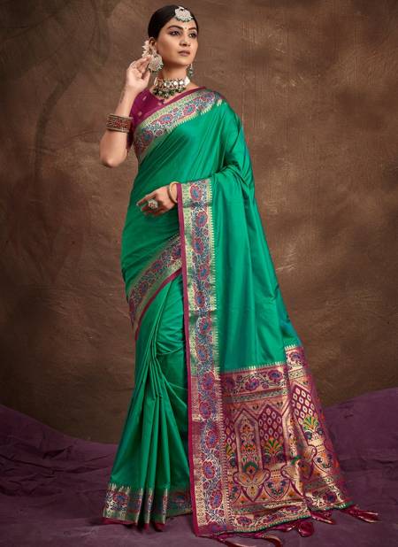 Green Colour Mayuri Silk By Sangam 1001 To 1006 Banarasi Silk Sarees Catalog 1001