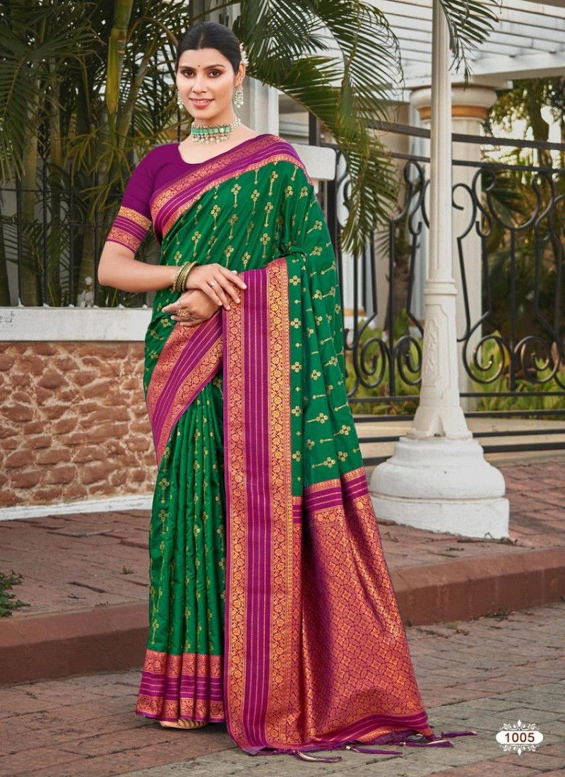 Green Colour Meena Silk By Bunawat Designer Wedding Wear Saree Wholesale Online 1005