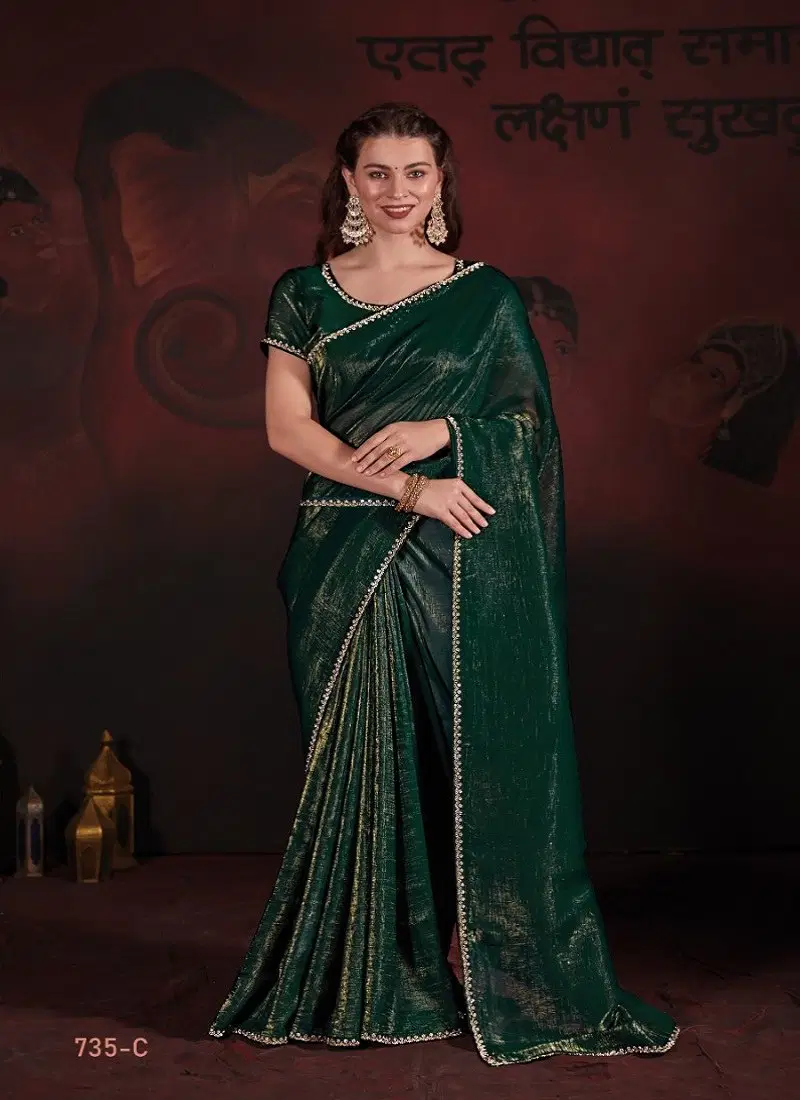 Green Colour Mehek 735 A To D Crush Party Wear Saree Wholesale Price In Surat 735 C