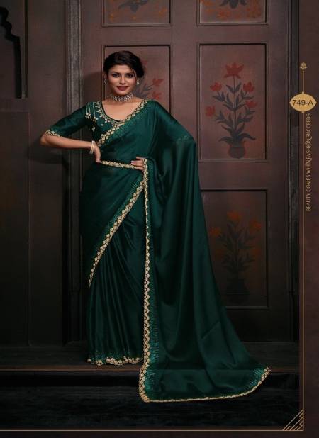 Green Colour Mehek 749 A TO F Pure Satin Georgette Party Wear Saree Wholesale Market In Surat 749-A