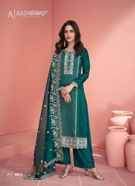 Green Colour Mehran By Aashirwad Premium Silk Salwar Suits Wholesale Market In Surat 9817