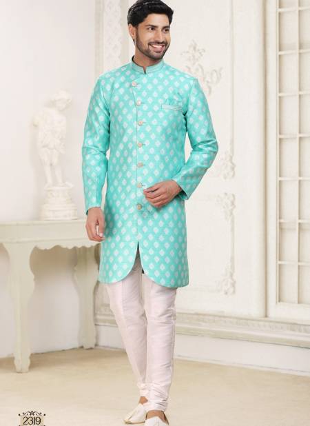 Green Colour Mens Partywear Indo Western Catalog 2319