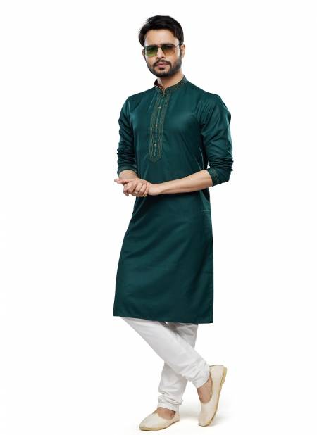 Green Colour Mens Wear Soft Plain Art Silk Kurta Pajama Wholesale Online 2549