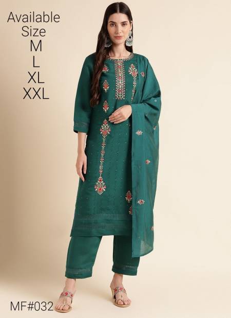 Green Colour Mesmora Occasion Wear Readymade Silk Suits Wholesale Market In Surat With Price MF032