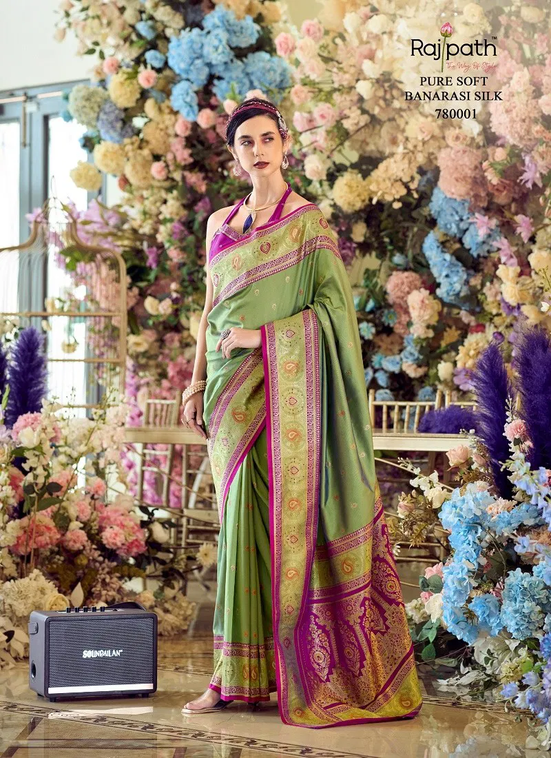 Green Colour Minakari By Rajpath Banarasi Silk Designer Saree Wholesale In India 780001