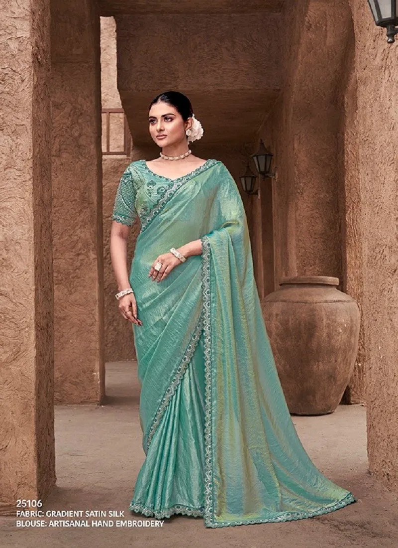 Green Colour Moh Manthan 25100 Series By Mahotsav Gradient Satin Designer Wear Saree Surat Wholesale Market 25106