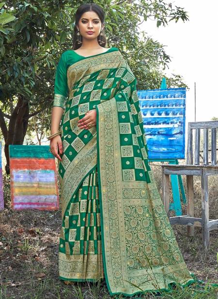 Green Colour Mringyani Sangam Wedding Wear Wholesale Banarasi Silk Sarees Catalog 1002