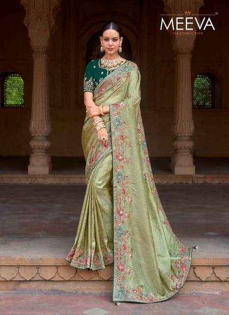 Green Colour Mugda By Meeva Silk Organza Saree Exporters In India 1004