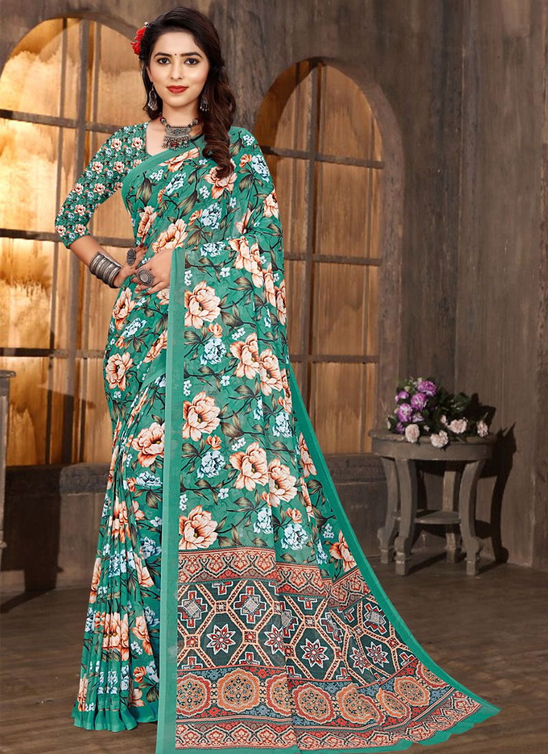 Green Colour Mugda Digital Vol 2 By Mintorsi Printed Saree Catalog 5104