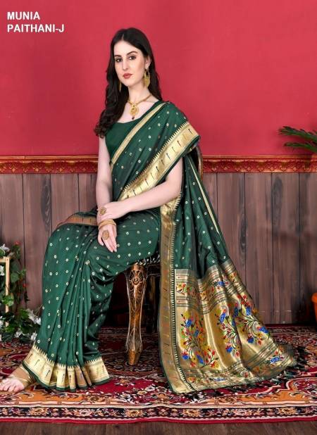 Green Colour Munia Paithani A To J by Murti Nx Printed Silk Surat Saree Wholesale Market Munia Paithani-J