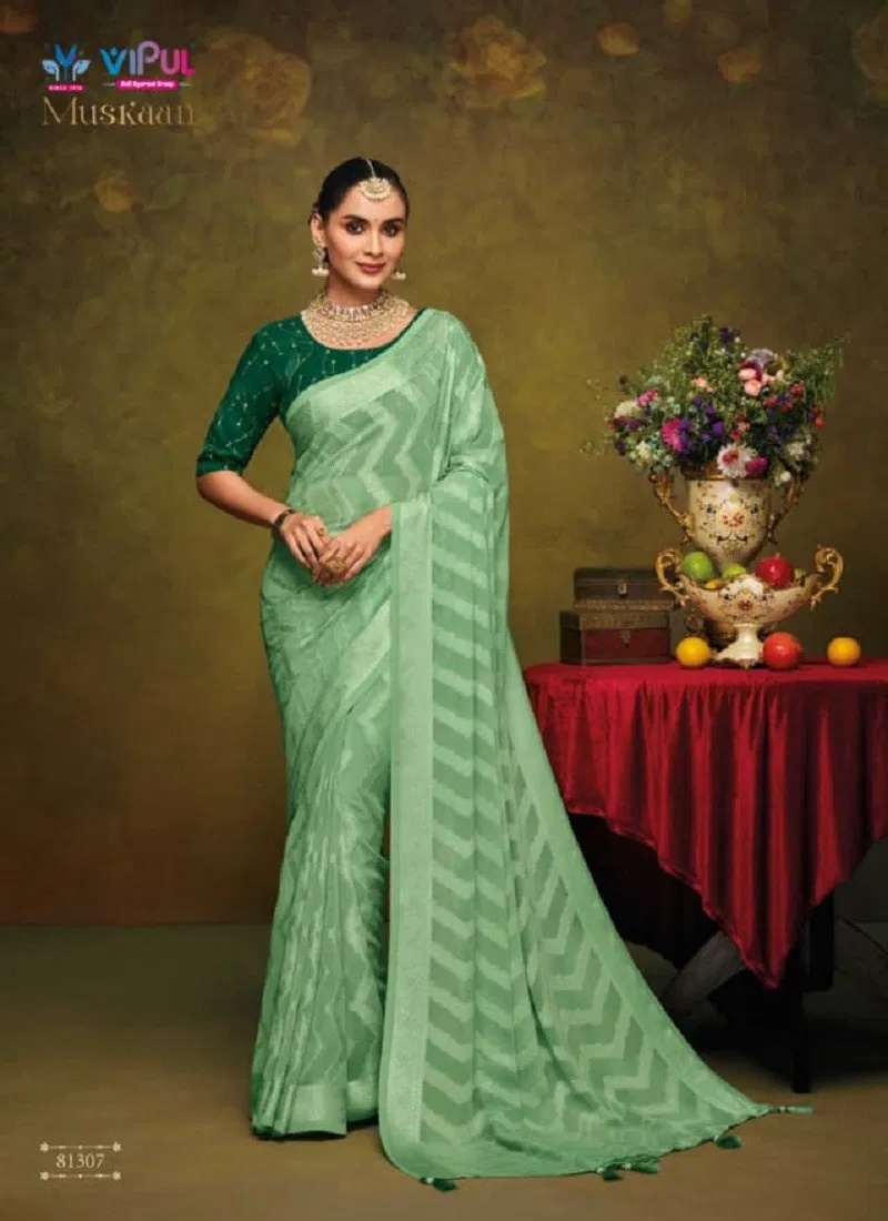 Green Colour Muskaan By Vipul Tore Brasso Wholesale Sarees Suppliers In Mumbai 81307