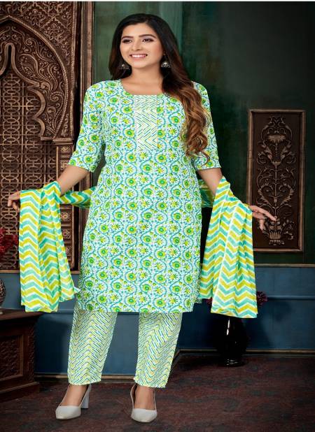 Green Colour N F Churidar 042 Printed Cotton Designer Kurti Bottom With Dupatta Catalog N F C 833