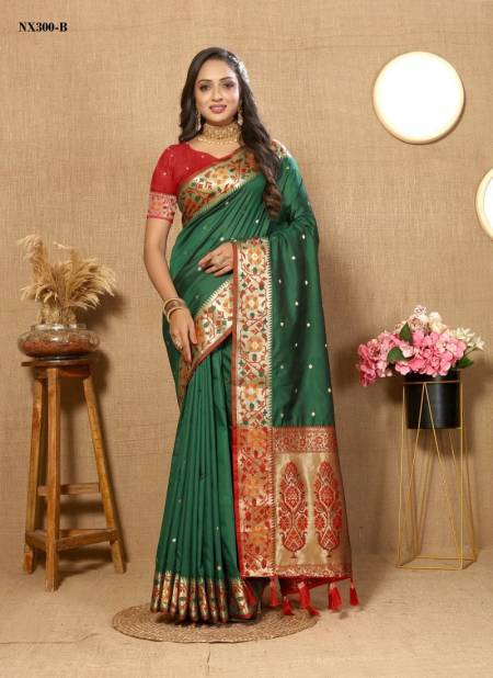 Green Colour NX300 A To F by Murti Nx Printed Paithani Silk Saree Wholesale Price In Surat NX300-B