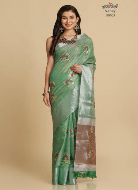 Green Colour Nancy By Asisa Designer saree catalog 10003
