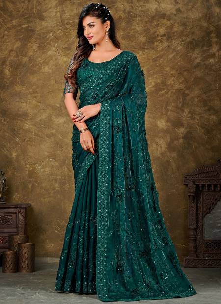Green Colour Nayanthara Wholesale Designer Party Wear Sarees Catalog 6688